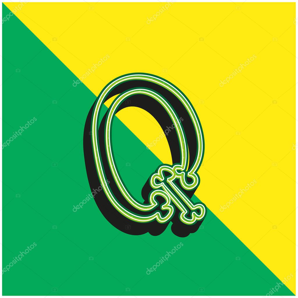 Bones Outline Of Letter Q Green and yellow modern 3d vector icon logo