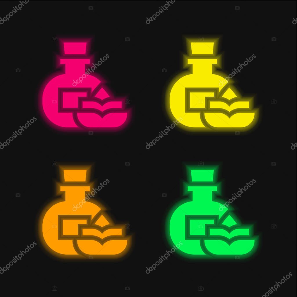 Aromatherapy four color glowing neon vector icon