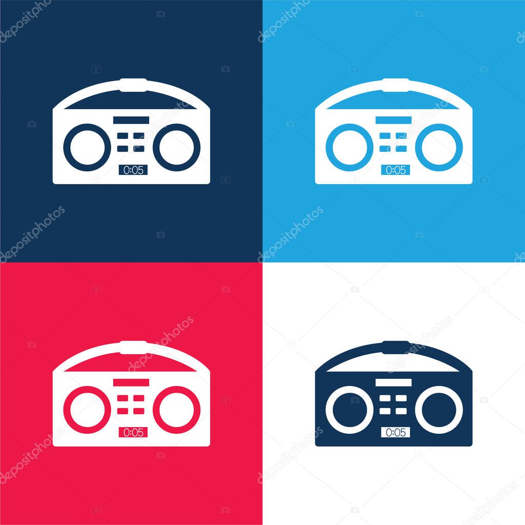 Boombox blue and red four color minimal icon set
