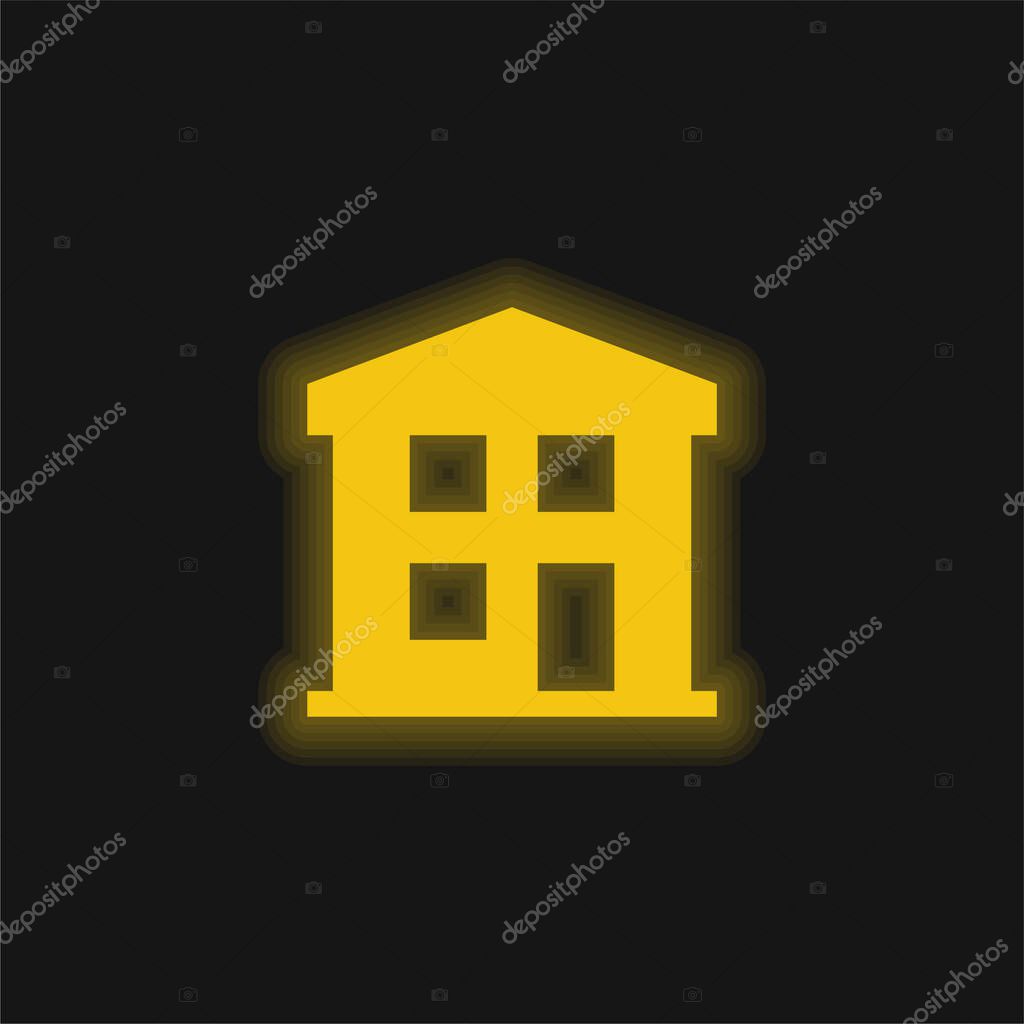Apartment yellow glowing neon icon