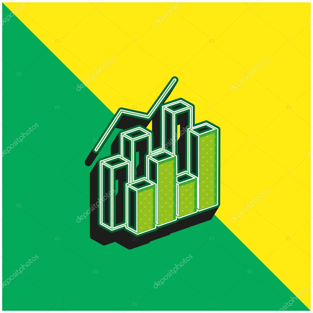 3d Data Analytics Dual Bars Graphic Green and yellow modern 3d vector icon logo