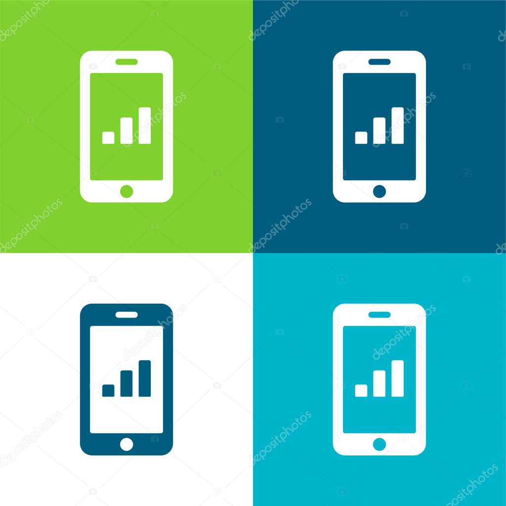 Bars Graphic On Tablet Screen Flat four color minimal icon set