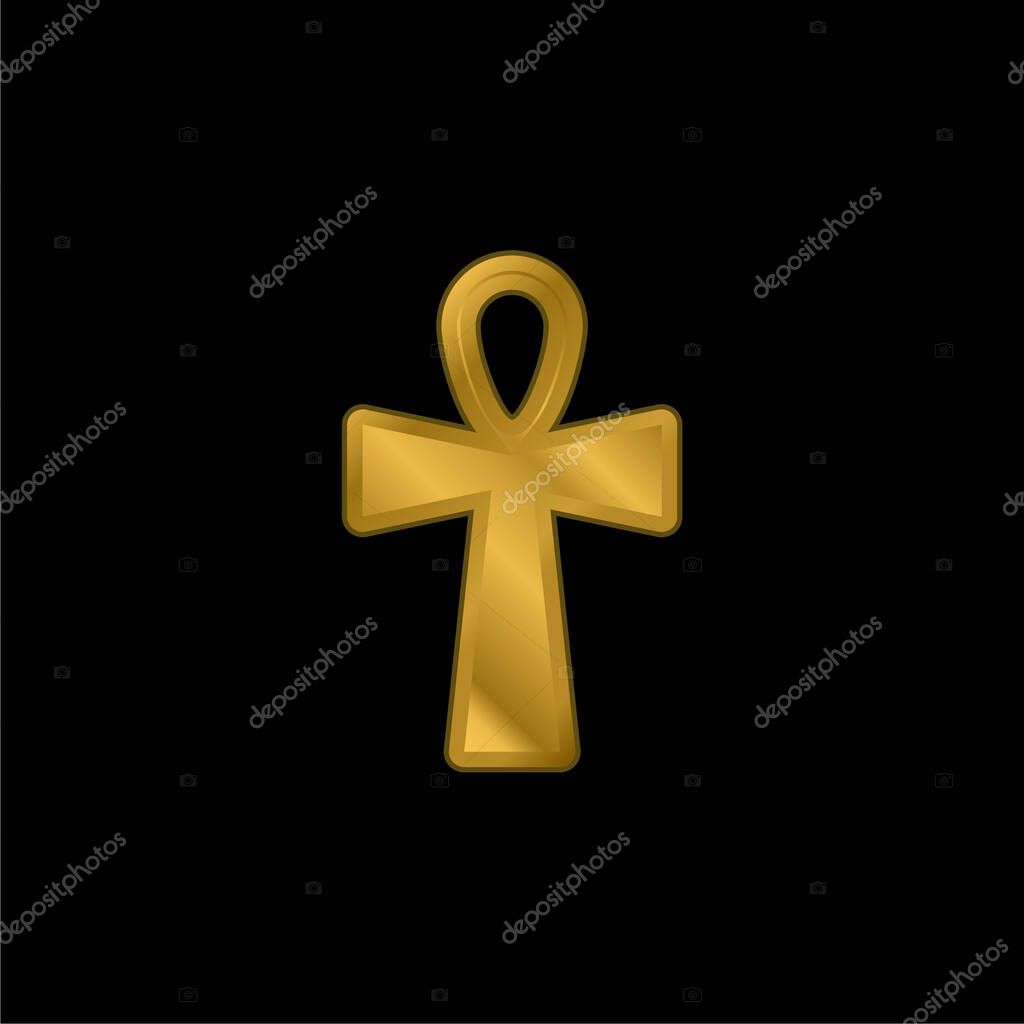 Ankh Cross gold plated metalic icon or logo vector