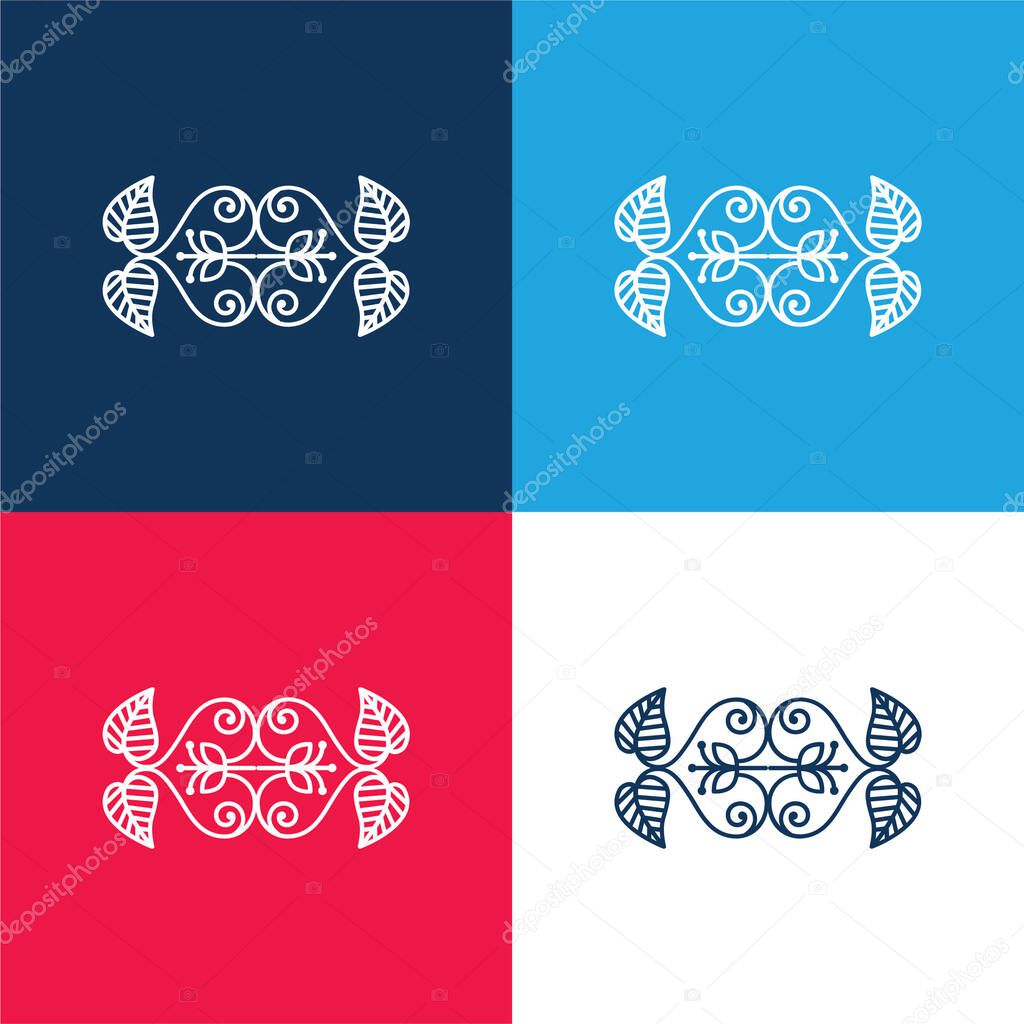 Beautiful Floral Design blue and red four color minimal icon set