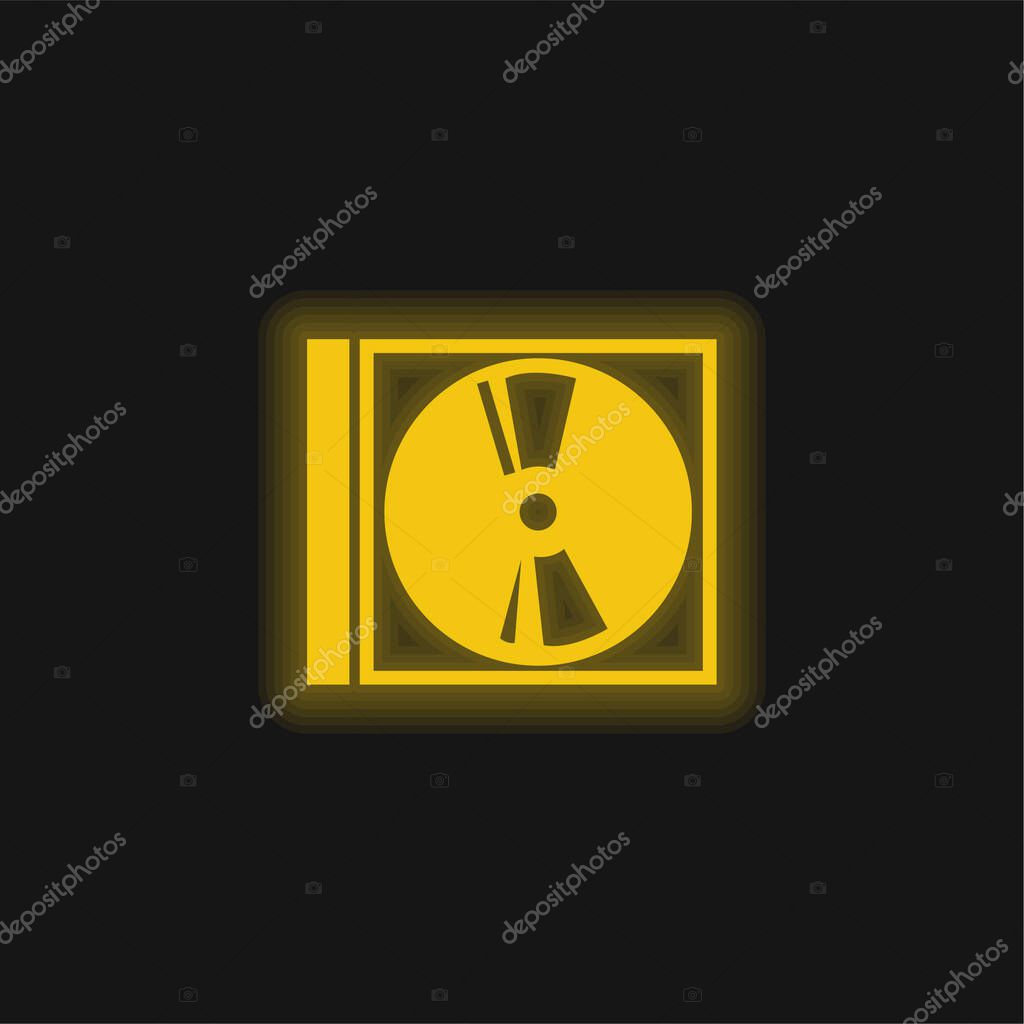 Audio Disc With Case yellow glowing neon icon