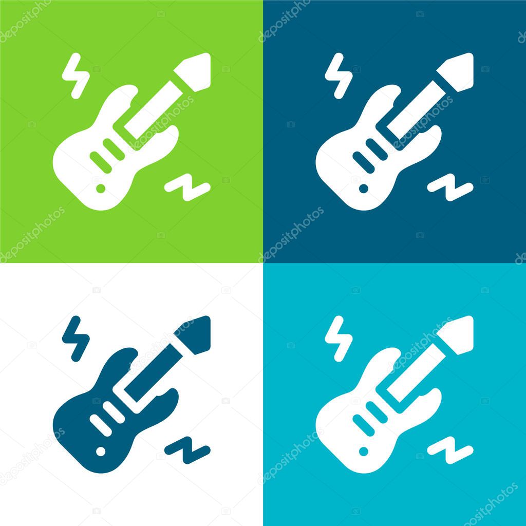 Bass Guitar Flat four color minimal icon set