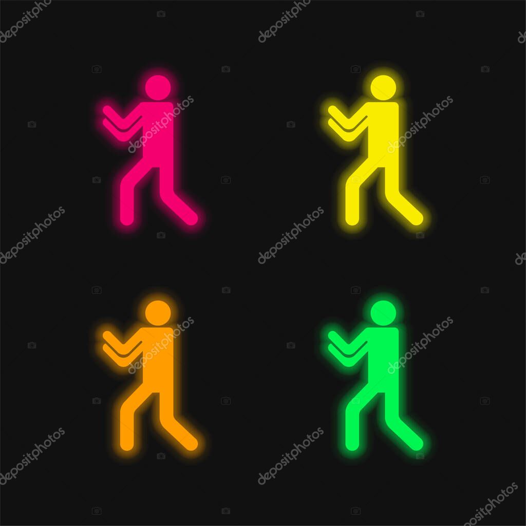 Boxing Silhouette four color glowing neon vector icon