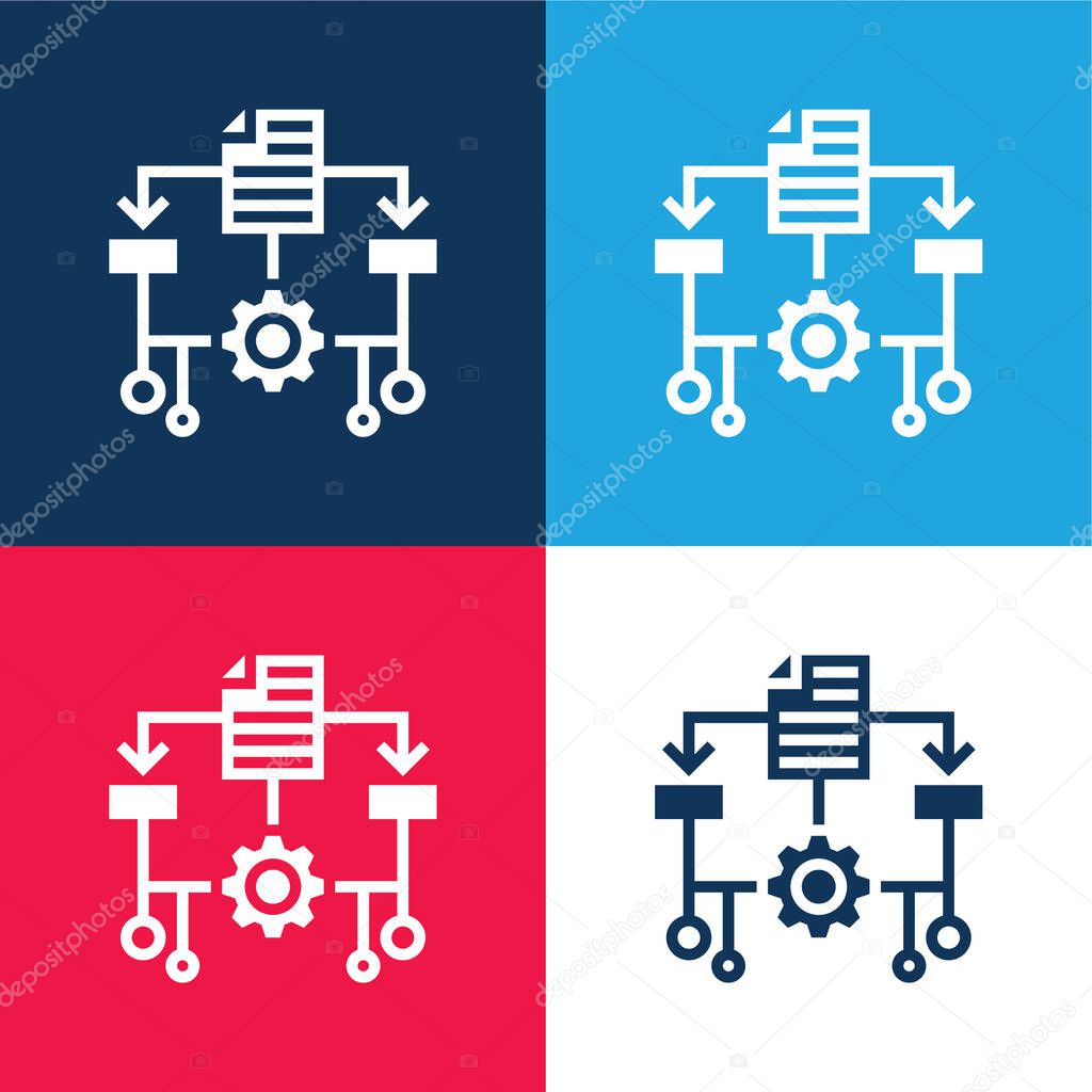 Algorithm blue and red four color minimal icon set