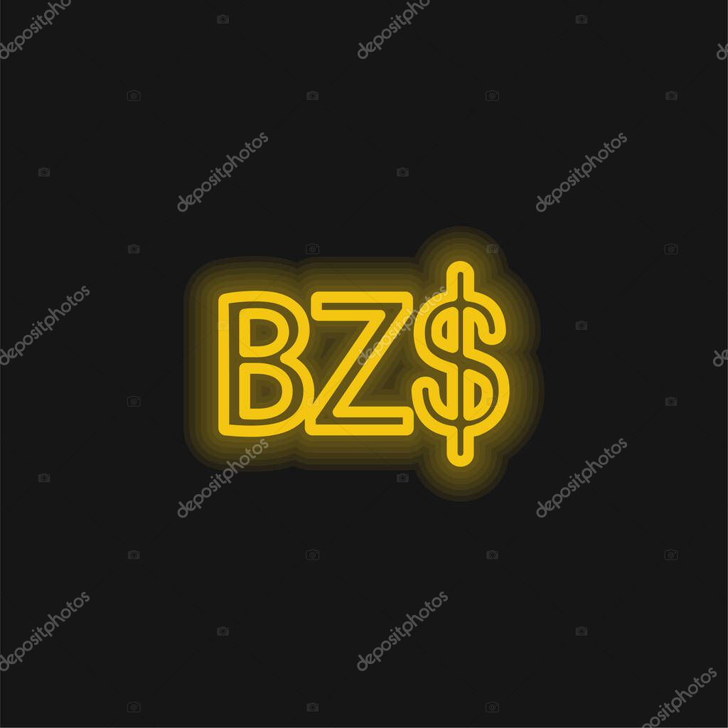 Belize Dollar Symbol yellow glowing neon icon