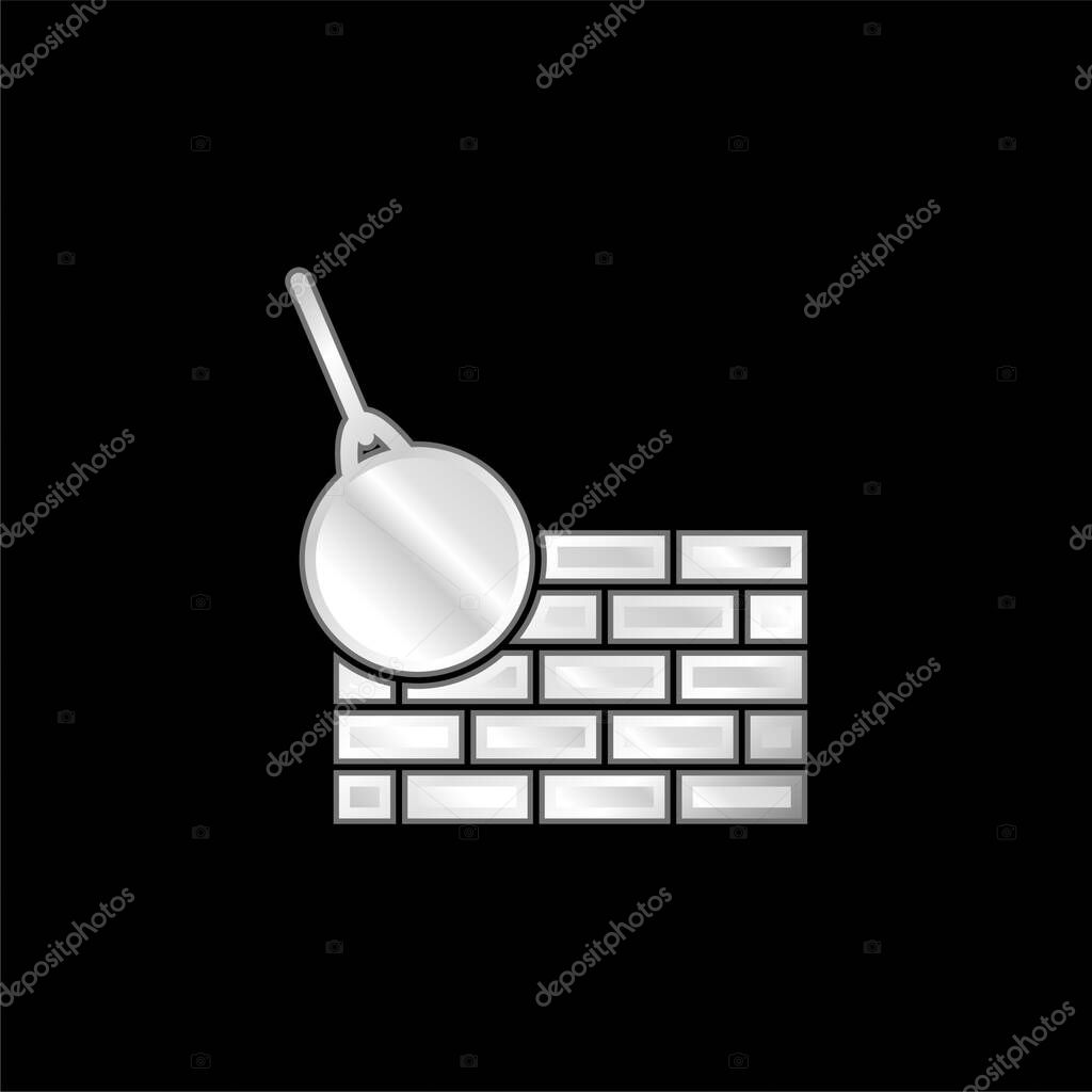 Bricks Wall And Demolition Ball silver plated metallic icon