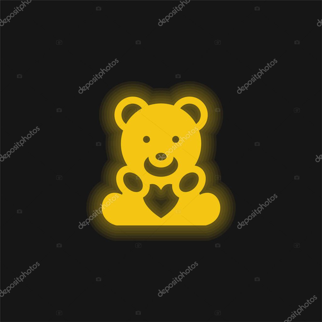 Beard With Heart yellow glowing neon icon