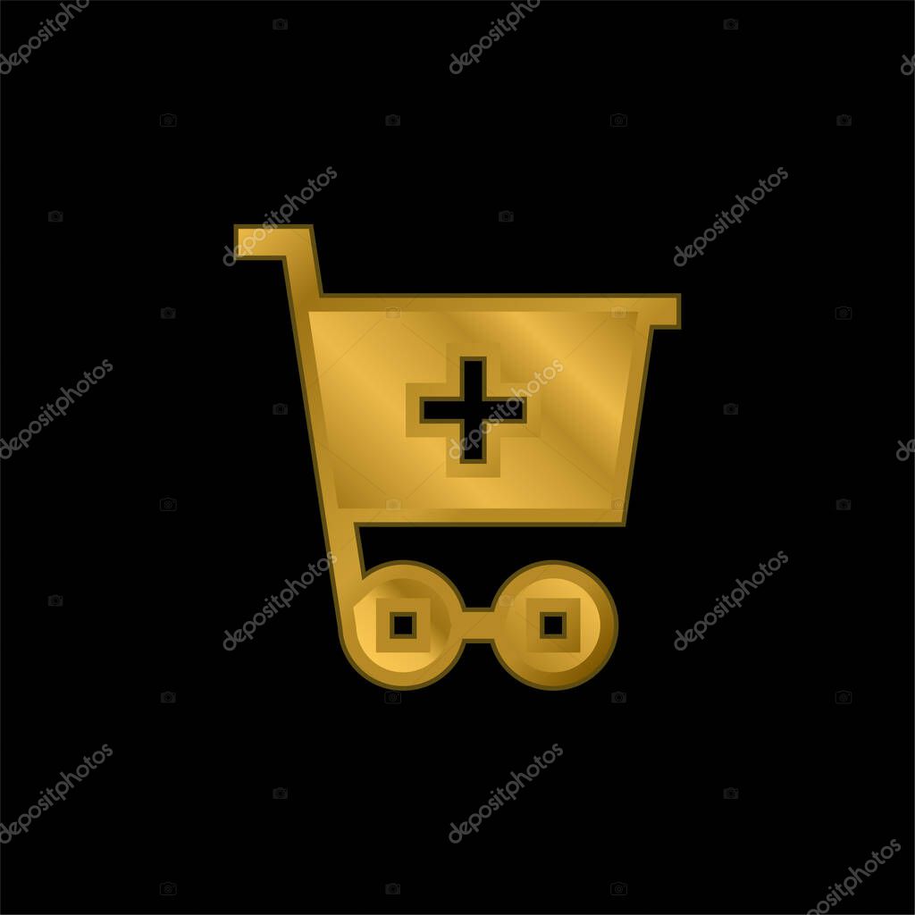 Add To Cart gold plated metalic icon or logo vector