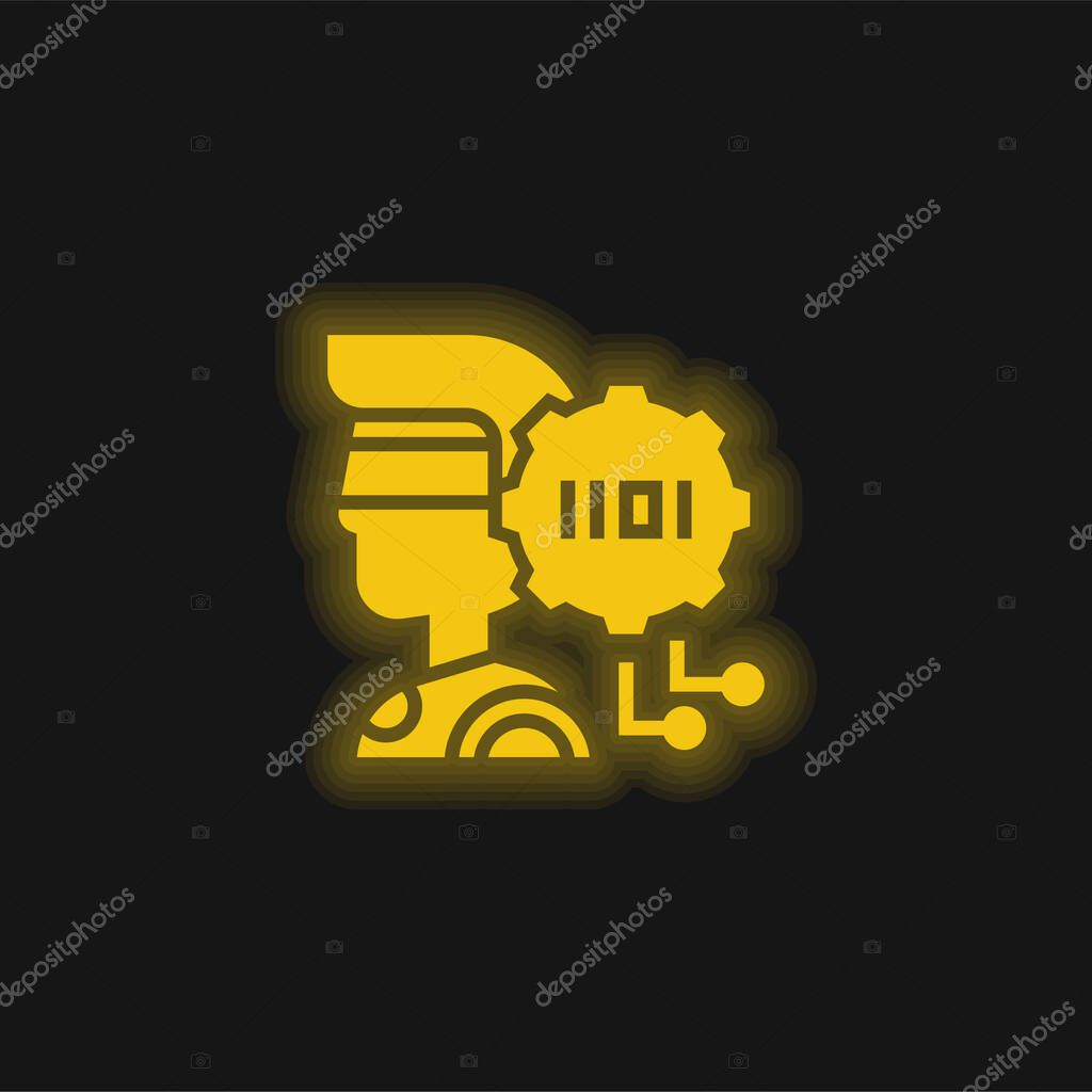 Binary Code yellow glowing neon icon