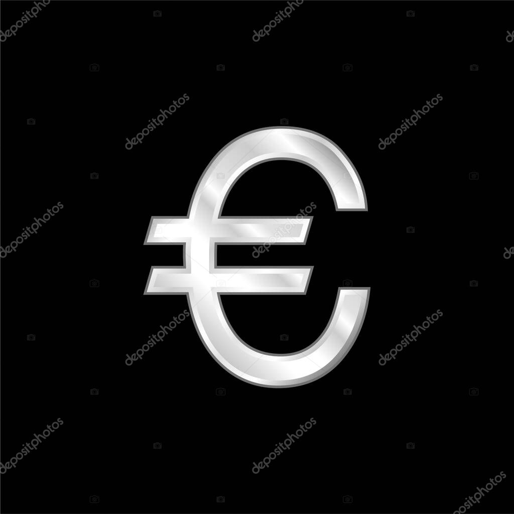 Big Euro Symbol silver plated metallic icon
