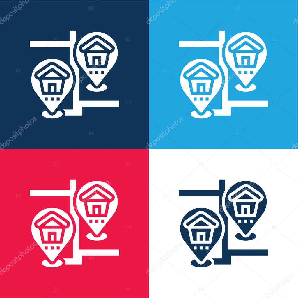 Bank blue and red four color minimal icon set