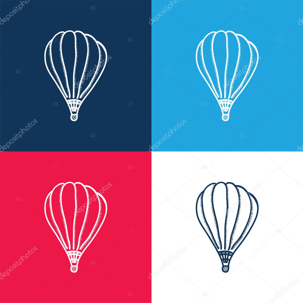 Air Balloon blue and red four color minimal icon set