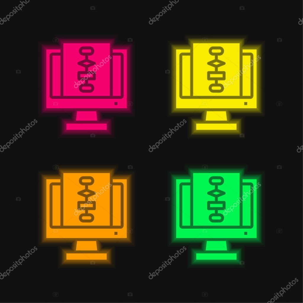 Algorithm four color glowing neon vector icon