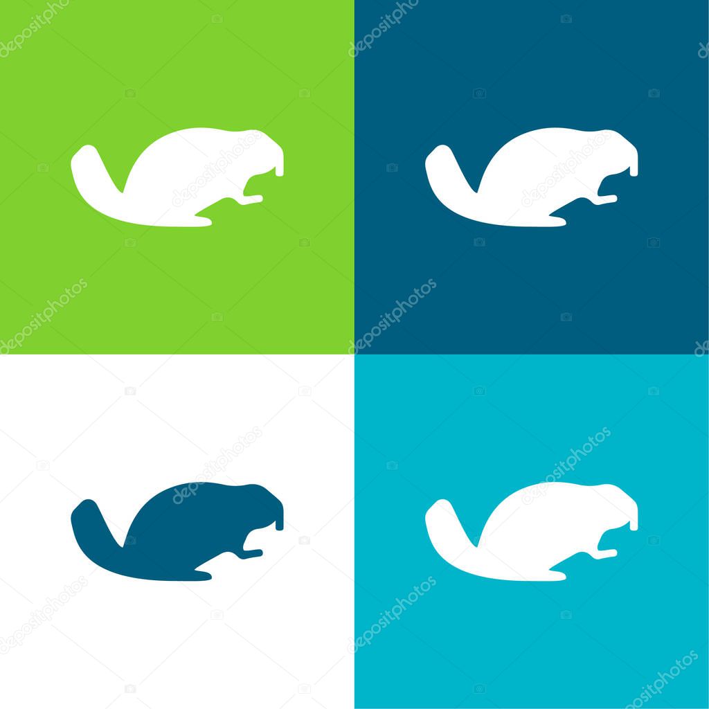 Beaver Facing Right Flat four color minimal icon set