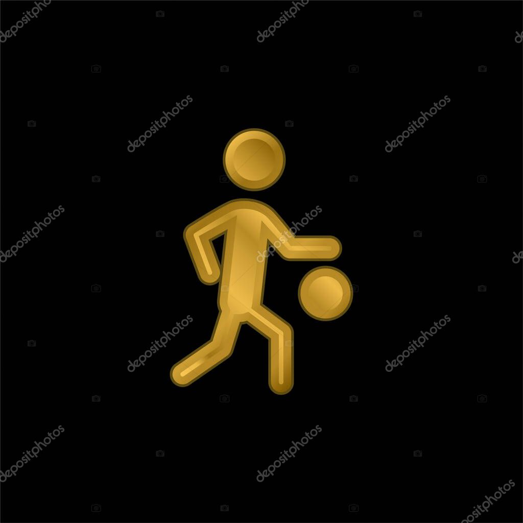 Basketball Player Silhouette With The Ball gold plated metalic icon or logo vector