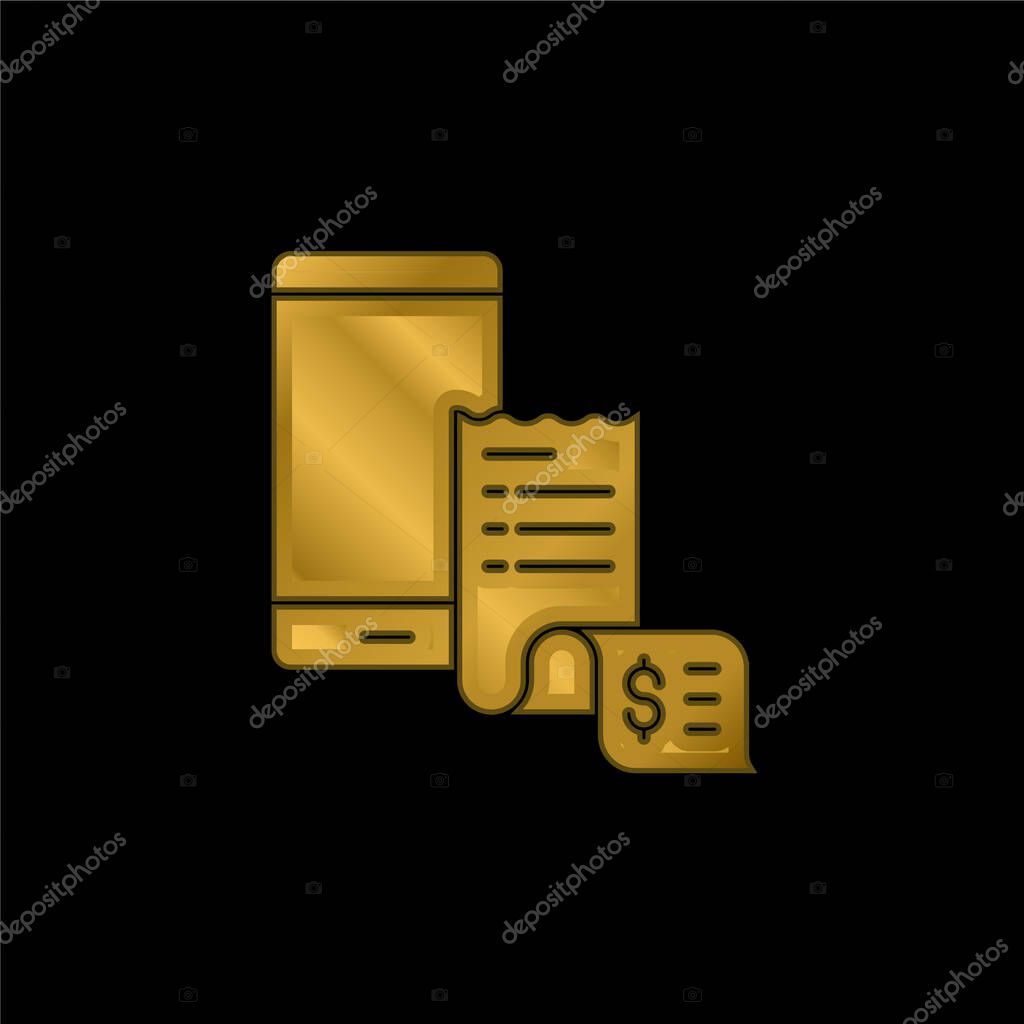 Bill gold plated metalic icon or logo vector