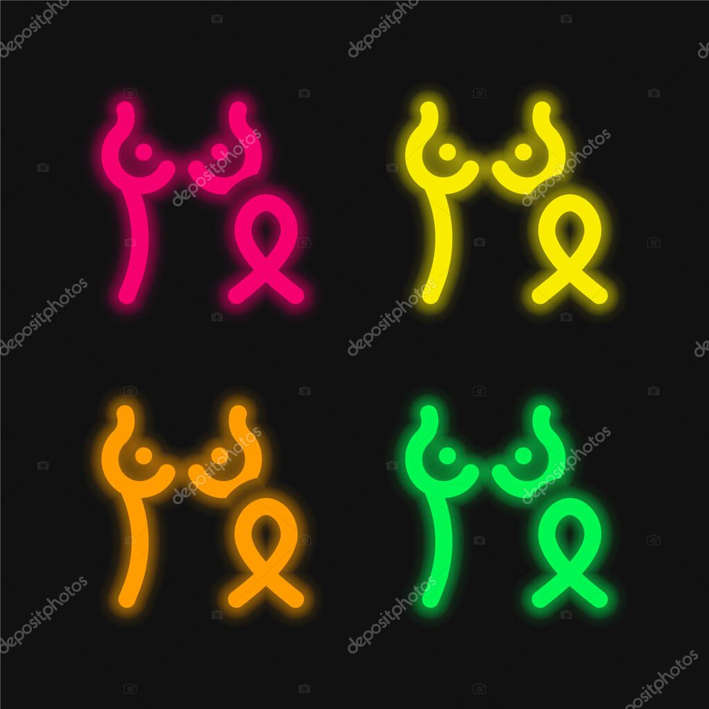 Breast Cancer four color glowing neon vector icon
