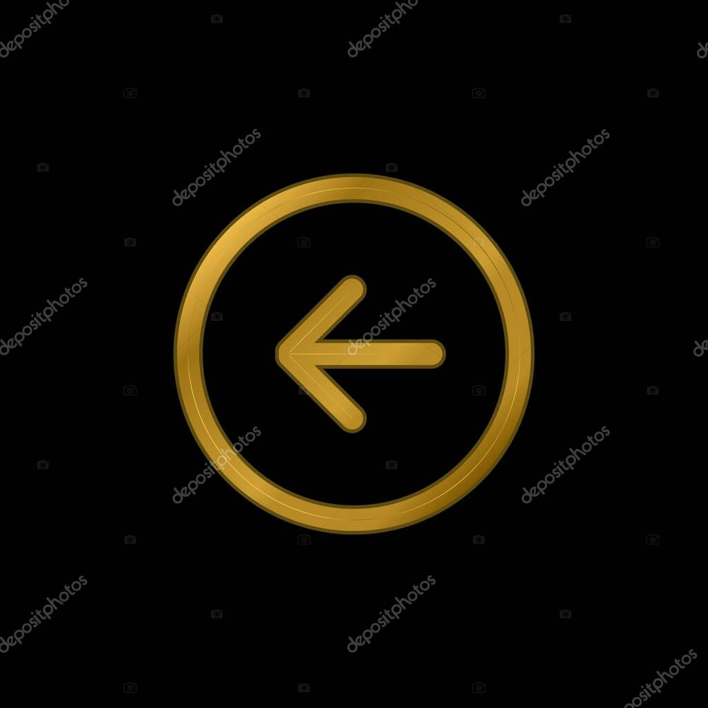 Back Left Arrow Circular Button Outline gold plated metalic icon or logo vector