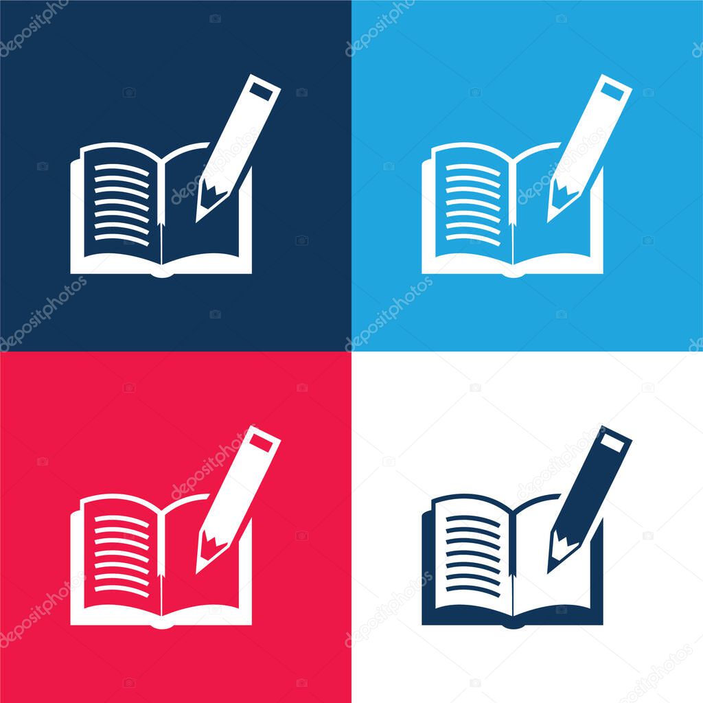 Book And Pen blue and red four color minimal icon set