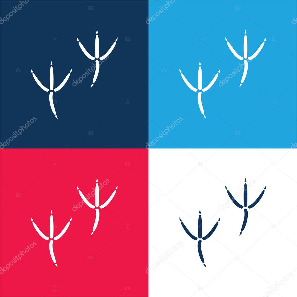 Bird Pawprints blue and red four color minimal icon set