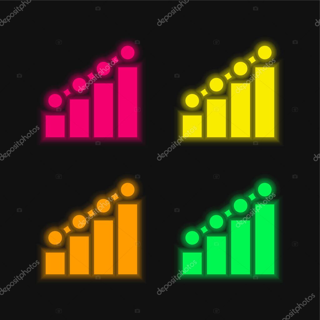Bar Chart four color glowing neon vector icon