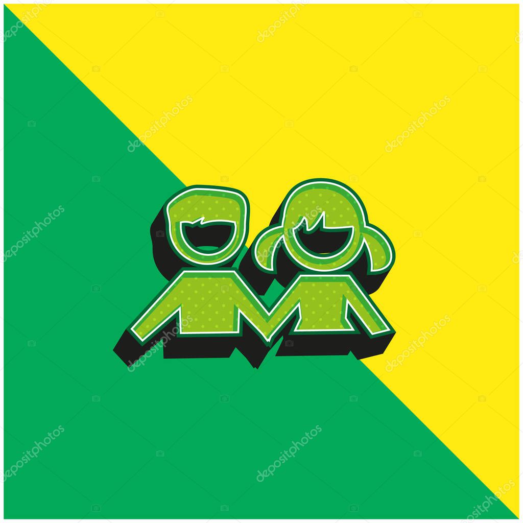 Boy And Girl Students Green and yellow modern 3d vector icon logo