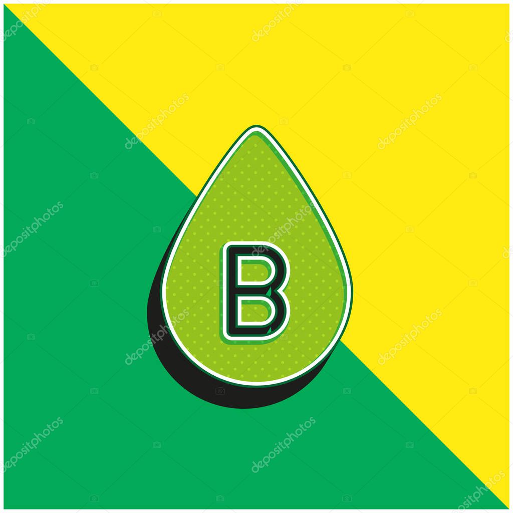 B Blood Type Green and yellow modern 3d vector icon logo