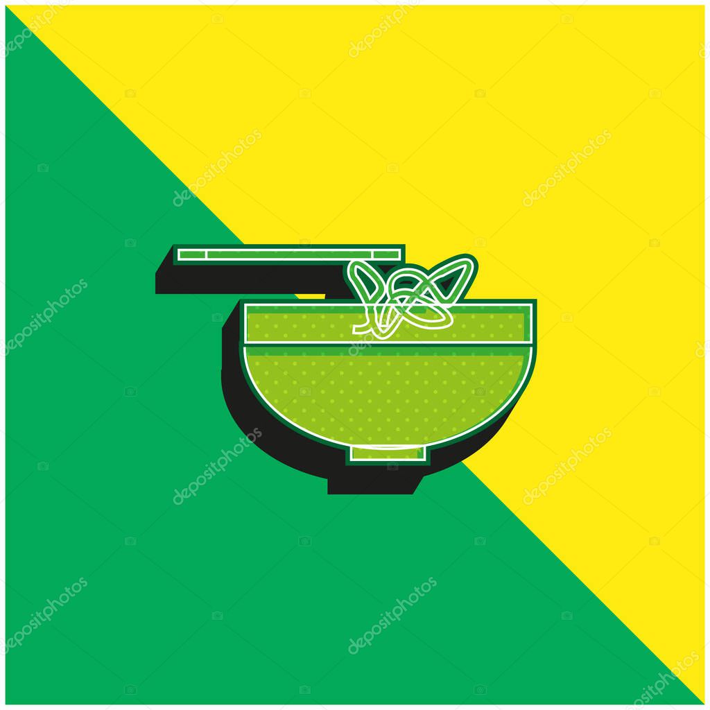 Bowl With Chinese Noodles Green and yellow modern 3d vector icon logo