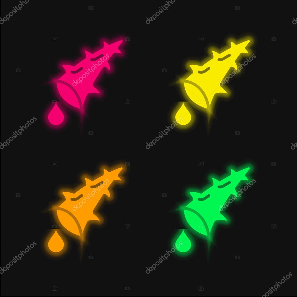 Aloe four color glowing neon vector icon