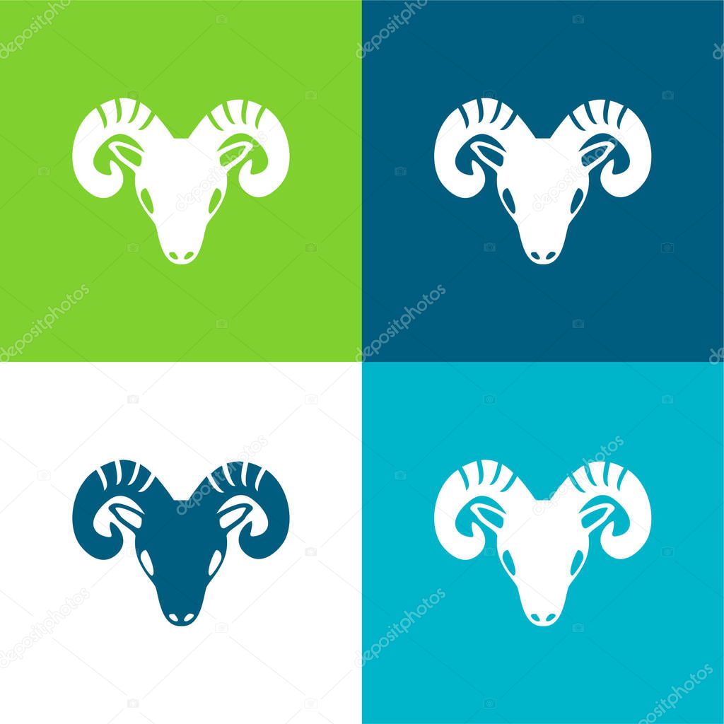 Aries Zodiac Symbol Of Frontal Goat Head Flat four color minimal icon set