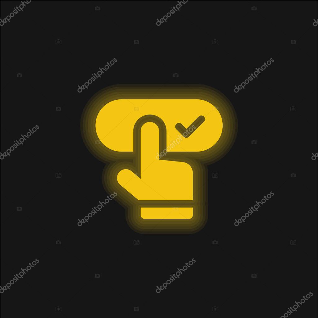Booking yellow glowing neon icon