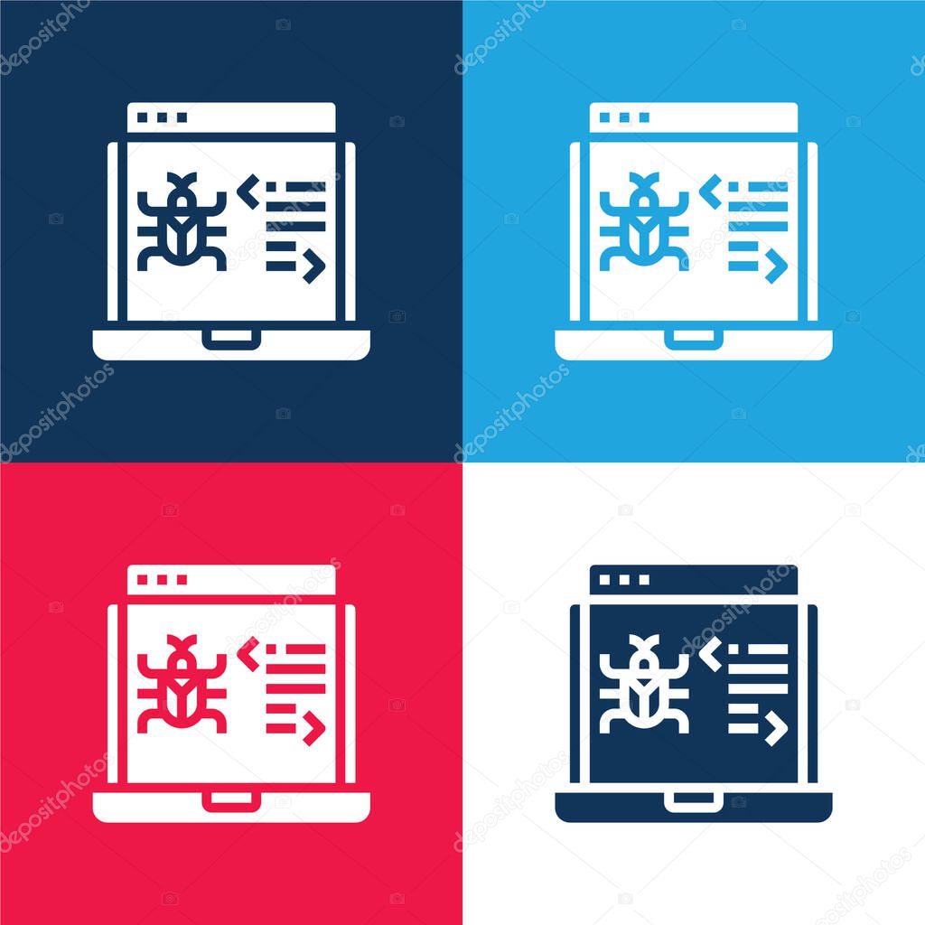 Antivirus blue and red four color minimal icon set