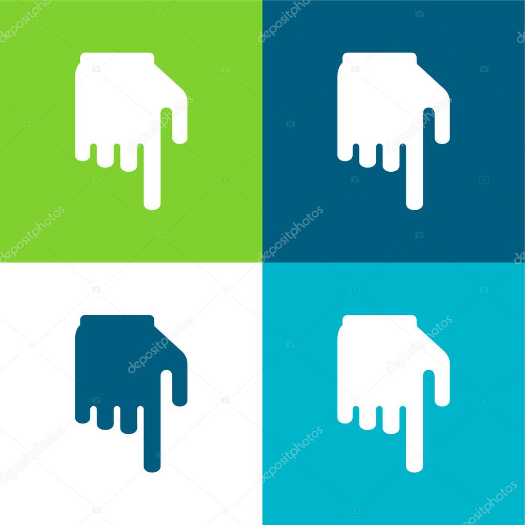 Black Hand With Finger Pointing Down Flat four color minimal icon set