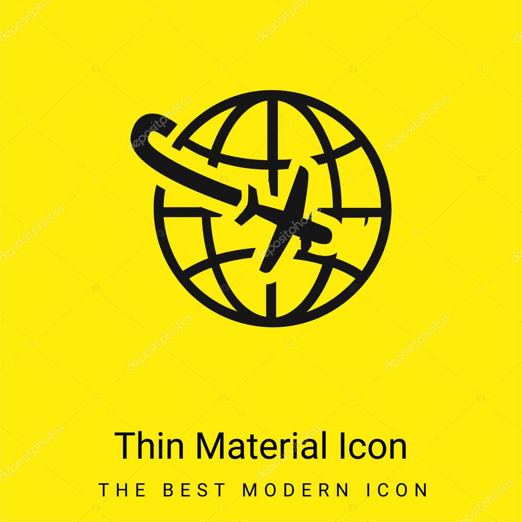 Airplane Flight Around The Planet minimal bright yellow material icon