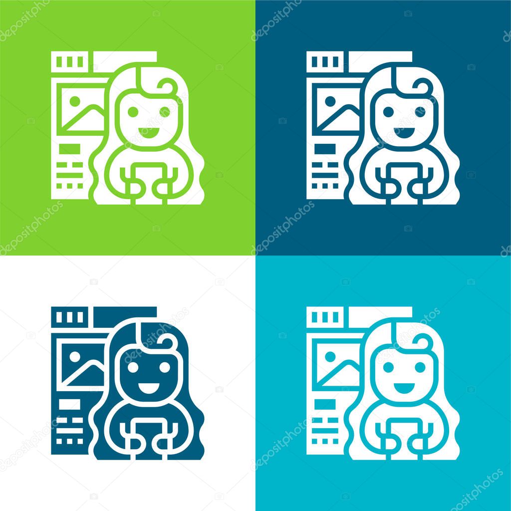 Blogger Flat four color minimal icon set