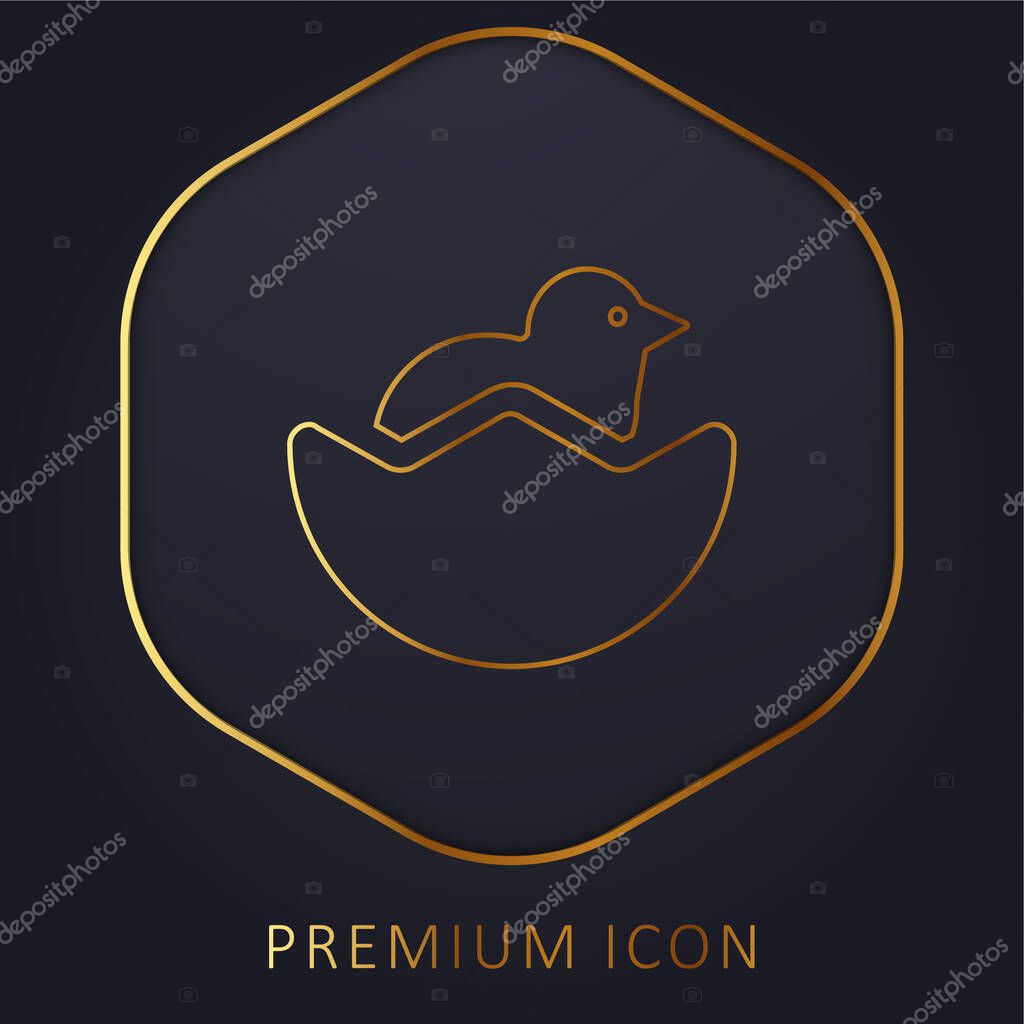 Baby Chicken And Half Egg Shell golden line premium logo or icon