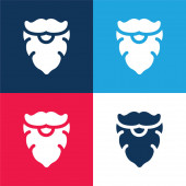 Beard blue and red four color minimal icon set