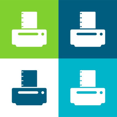 Siyah Kağıt Yazıcı Düz 4 renk simgesi seti