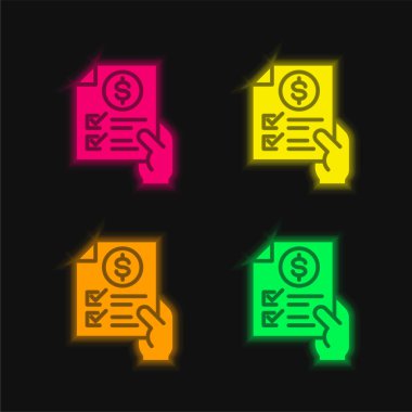 Dört renkli parlak neon vektör simgesi