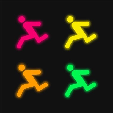 Dört renk parlayan neon vektör simgesi çalıştıran atlet