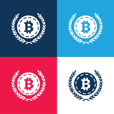 Bitcoin with Olive Leaves at both side blue and red four color minimal simge set