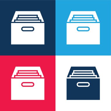 Archive blue and red four color minimal icon set clipart
