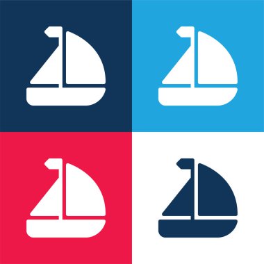 Tekne mavi ve kırmızı dört renk minimal simge kümesi