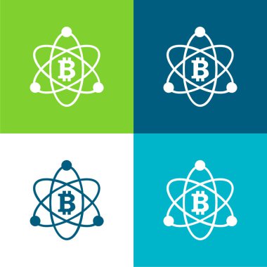 Bitcoin Bilim Sembolünde Düz Düz 4 renk simgesi seti