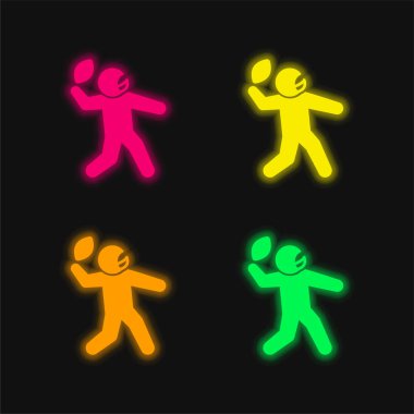 Amerikan Futbolcusu 4 renkli parlak neon vektör simgesi