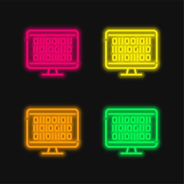 Binary four color glowing neon vector icon clipart